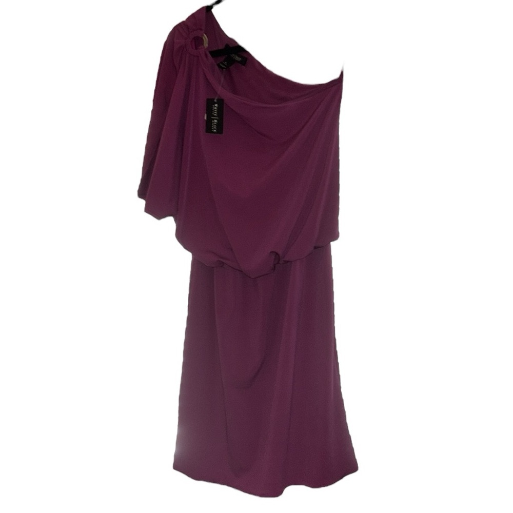 White House Black Market Fuchsia Pink Peekaboo One Shoulder Dress Size 0 NWT - Picture 6 of 8